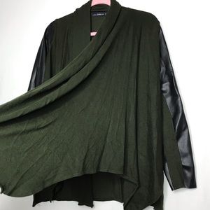 Zara Knit Mixed Media Pleather Sleeve Cardigan